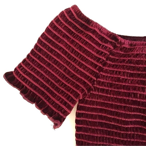 new Aqua Wine Red Smocked Off Shoulder Mini Dress US L - Picture 6 of 8